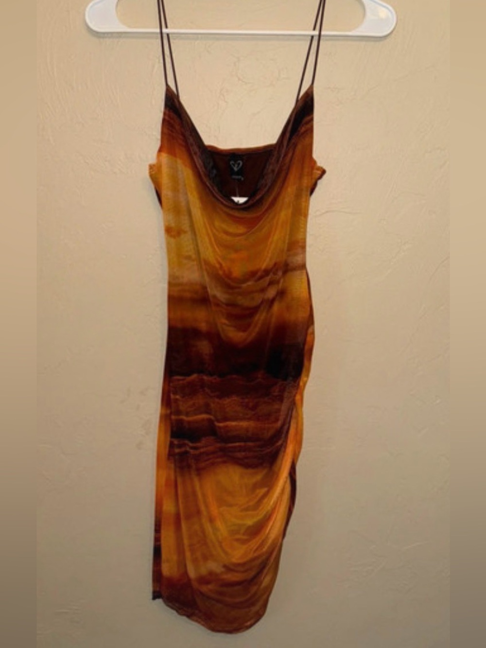 Windsor Amber & Brown Cowl Neck Slip Midi Dress